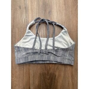 Lululemon Gray White Herringbone Strappy Back Sports Bra Size 10